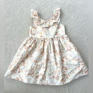 Charming Floral and Bitterfly Kids Dress - Cream and Pink with Gold Accents